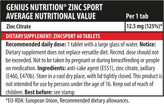 Genius Nutrition - Zinc ingredients